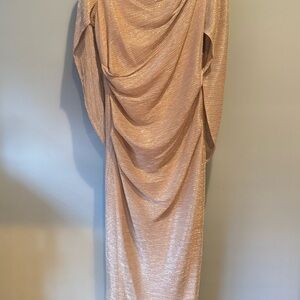 Betsy & Adam Metallic Cape-Sleeve Gown